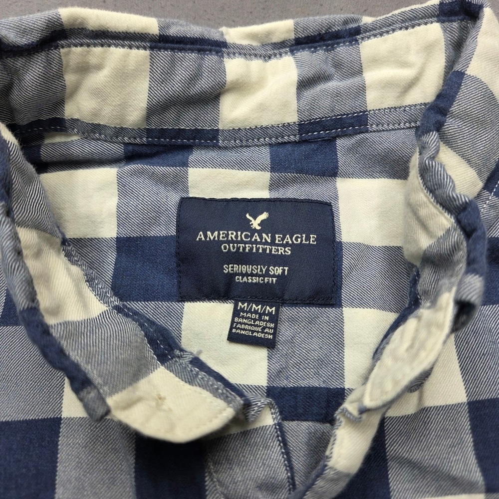 American Eagle Seriously Soft Flannel Shirt Mens Medium Blue White Buffalo Check